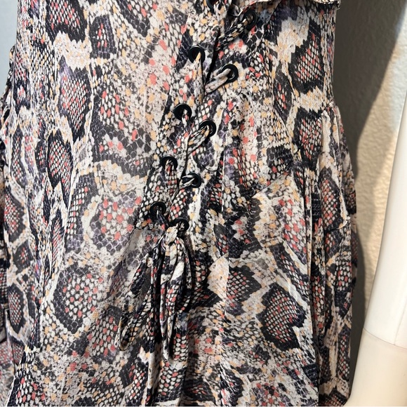 All Saints Miller Kukio Snakeskin Print Lace Ribbon Flare Dress - Picture 8 of 12